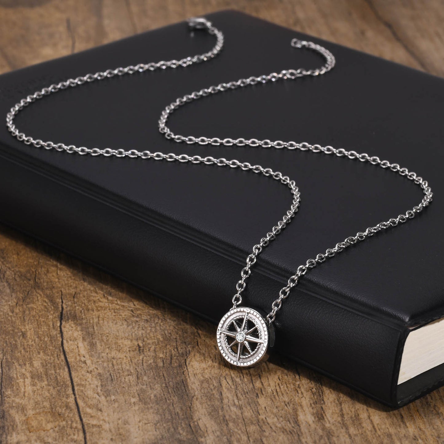 New Men's Pendant Stainless Steel Octagram Zircon Necklace