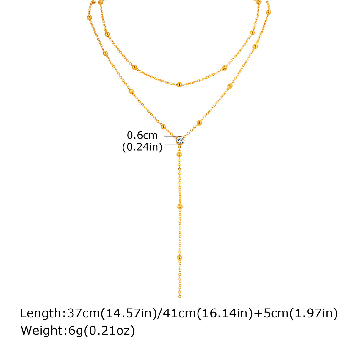Bead Chain Tassel Double-Layer Stainless Steel Necklace Unisex