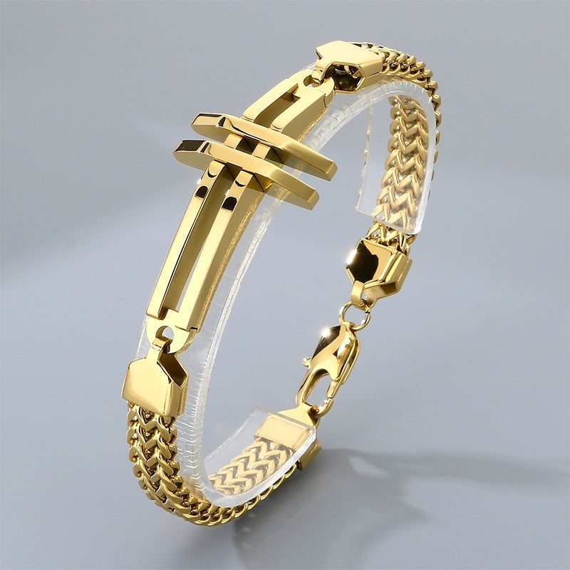 Street Shot Stainless Steel Keel Chain Men's Bracelet – Design Hollow Cross