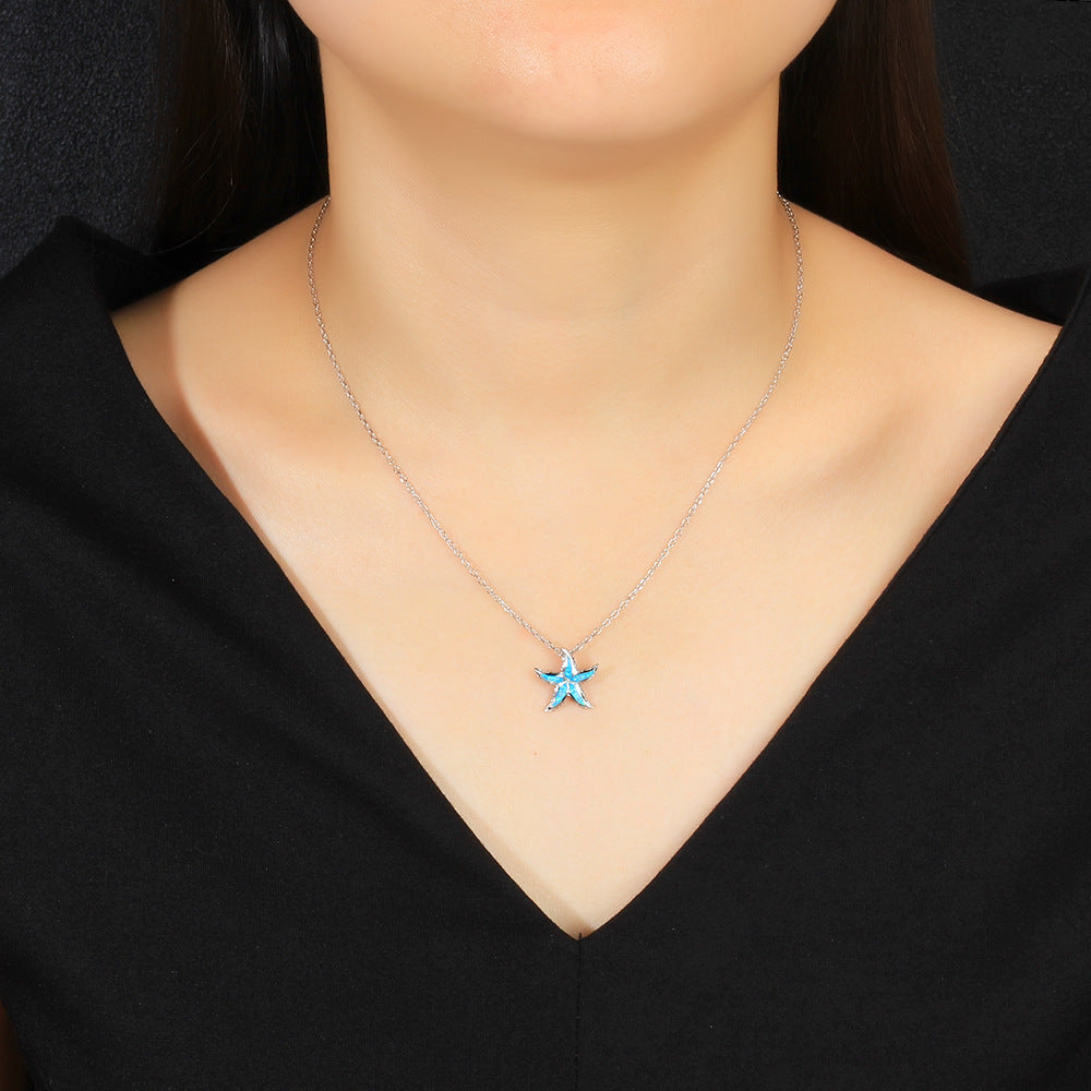 Planderful Jewelry Opal Necklace Starfish Pendant