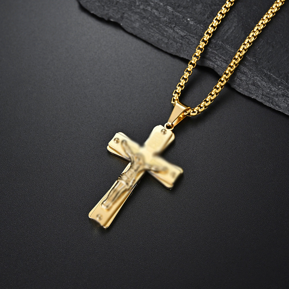 Timeless Titanium Steel Cross Necklace for Discerning Men