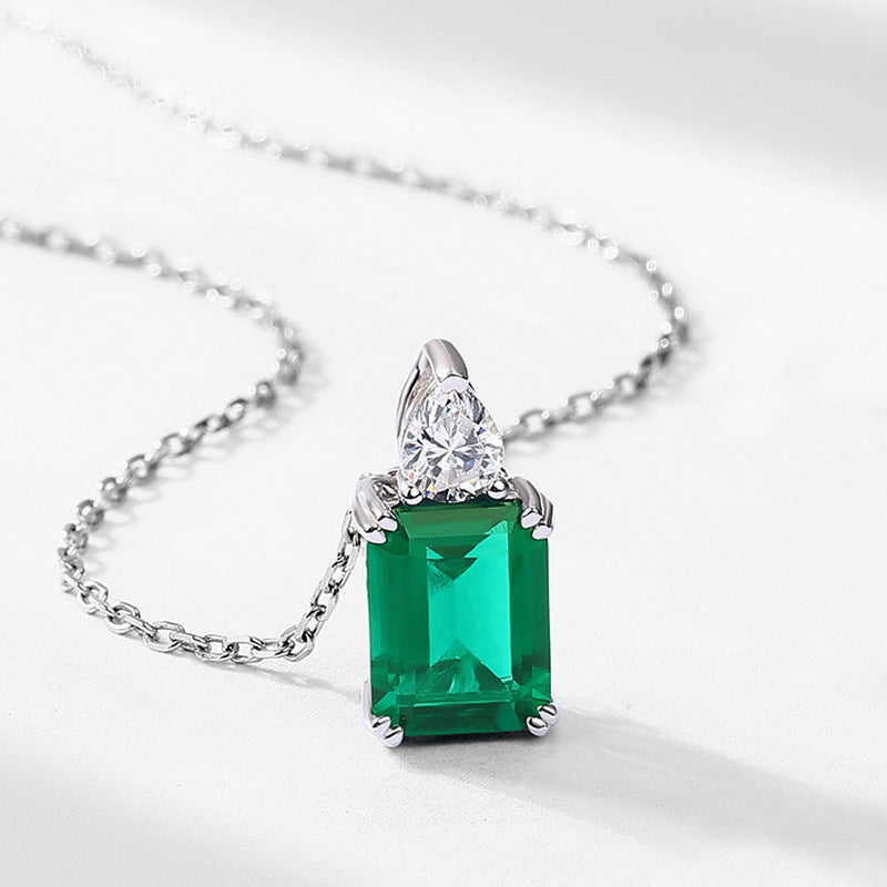 S925 Sterling Silver Lab-Grown Emerald Prong-Set Necklace