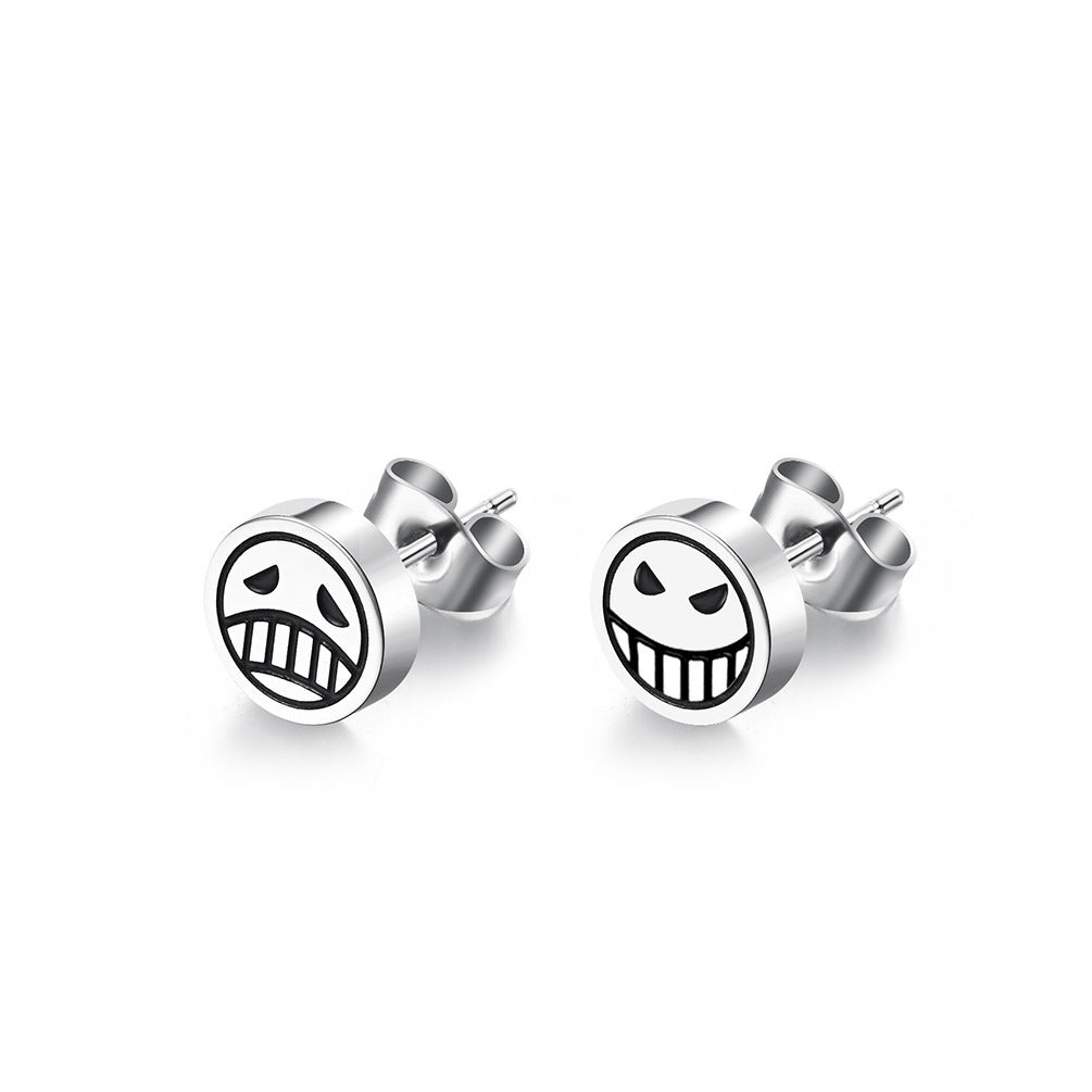 Japanese Retro ONE PIECE Fire Fist Ace Smiley Face Earrings