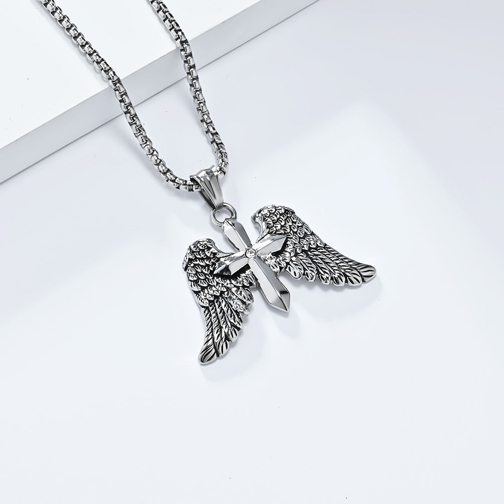 European And American Retro Archangel Wings Cross Necklace
