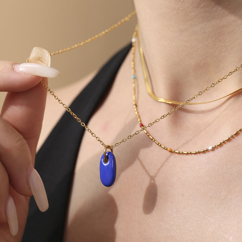 Planderful Oval Pendant Necklace 18K Gold Plated For Women