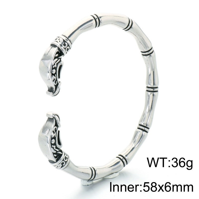 Punk Dark Bamboo Snake Head Skull Open Bracelet Hands Clenched Fist Stainless Steel Men's