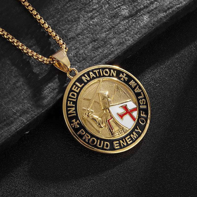 Planderful Shield Pendant Necklace Durable Titanium Steel Gold Plated Epoxy For Crusade Knights Fans
