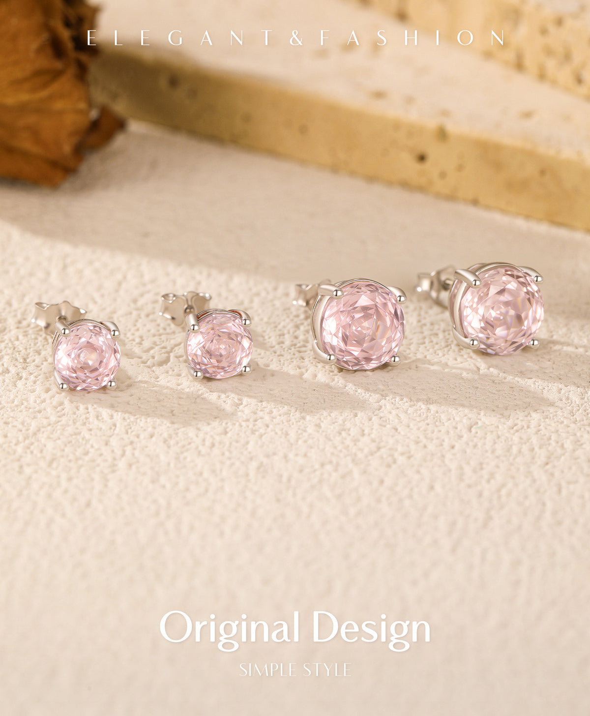 925 Sterling Silver Blush Pink Rose-Cut Zircon Stud Earrings