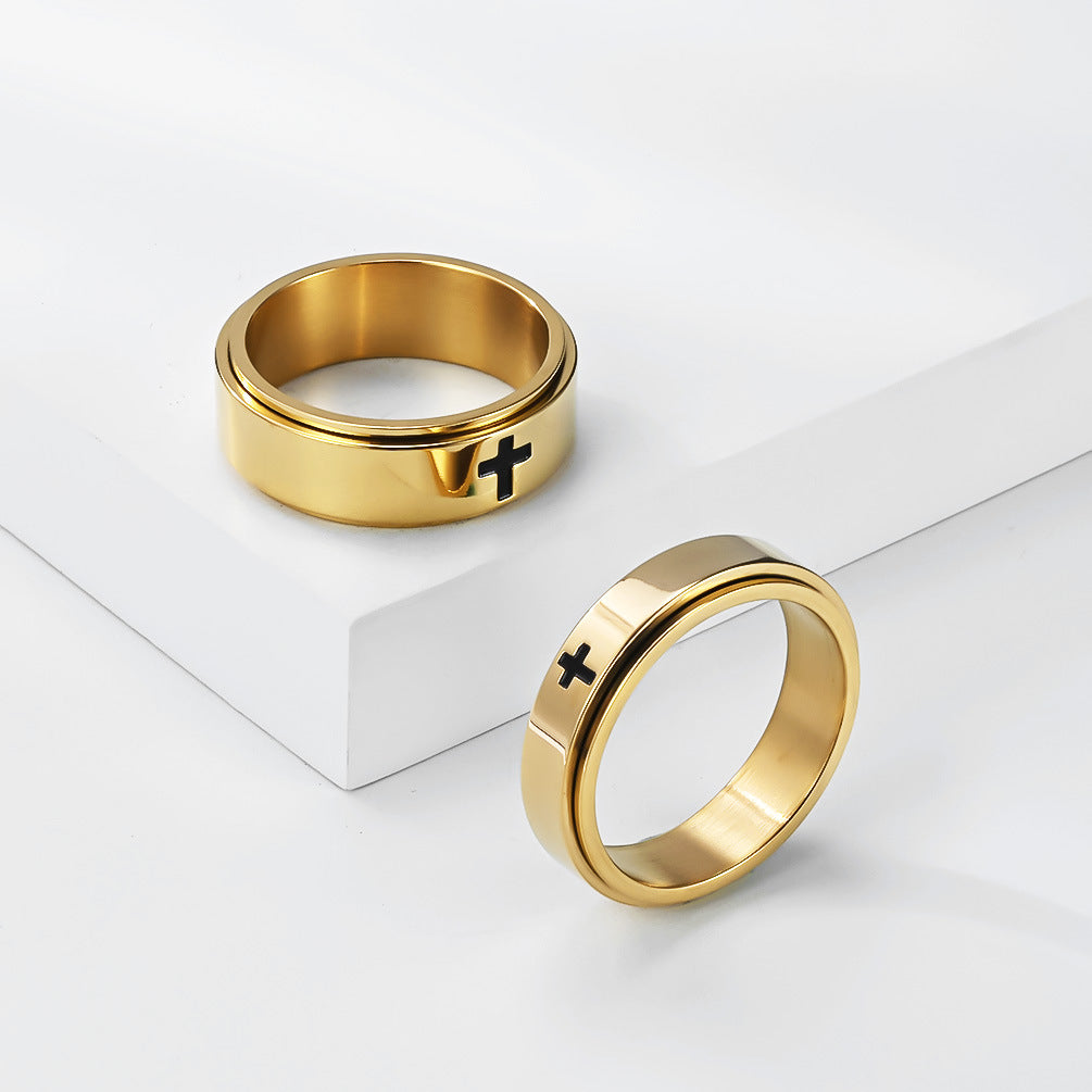 Planderful Rotating Cross Ring Steel Unisex Jewelry For European And American Weddings And Engagements Statement
