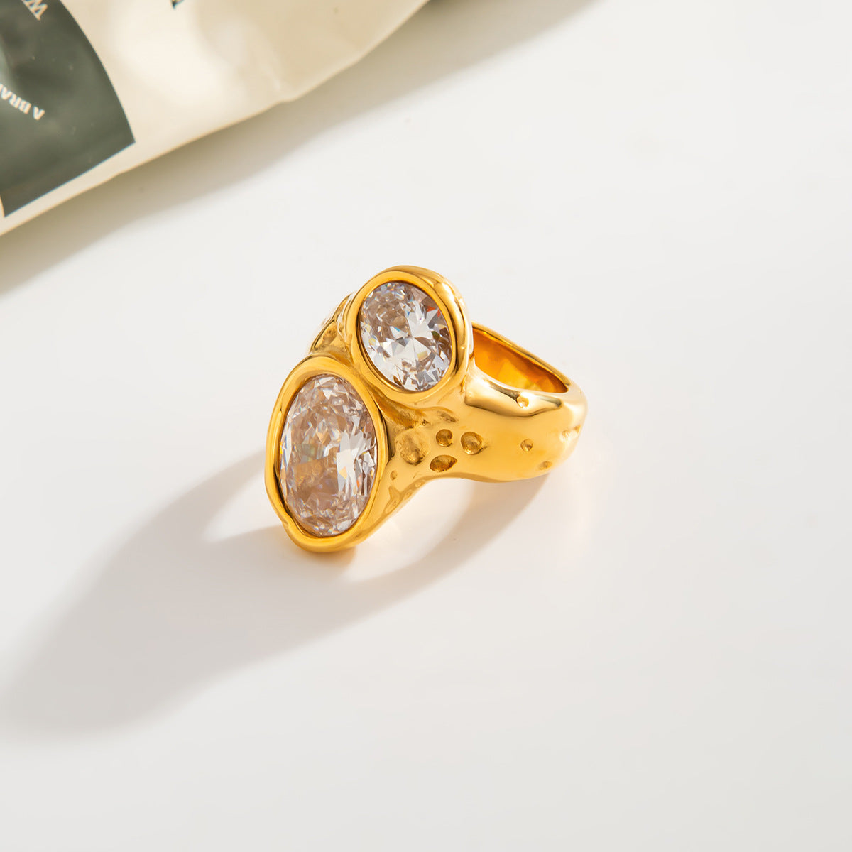 Planderful Stainless Steel Ring With Lava Texture And Zircon Inlays For Women Statement Jewelry