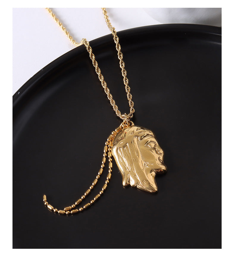 Frosty Titanium Steel Gold Portrait Necklace by Planderful