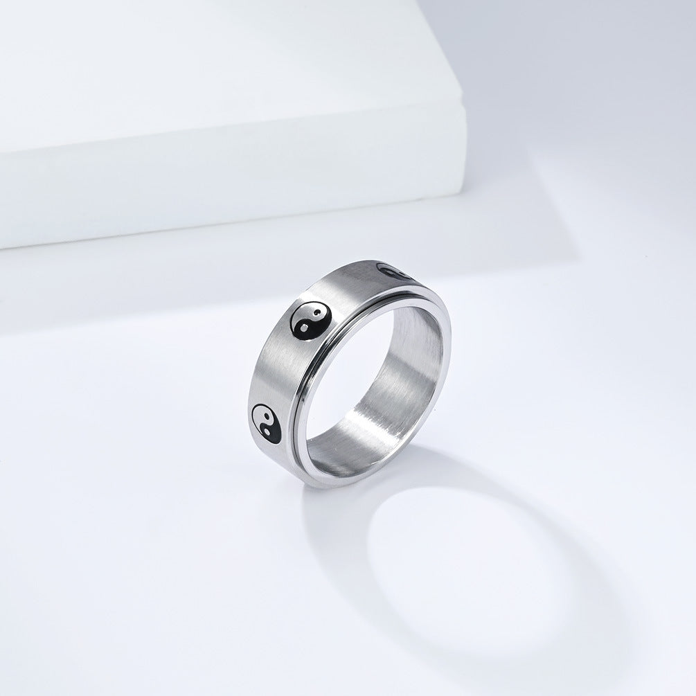 Planderful Tai Chi Diagram Ring Titanium Steel For Men Unisex Jewelry Autumn Chinese Style