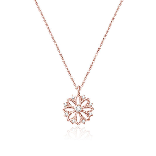 Hollow Zircon Cherry Blossom Pendant Silver Necklace