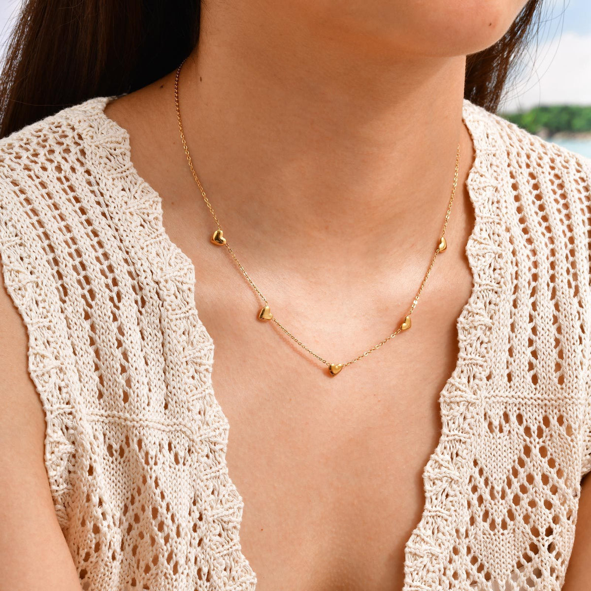 Wind Stainless Steel Girl Sweet Delicate Collarbone Chain Flower Butterfly Heart Necklace