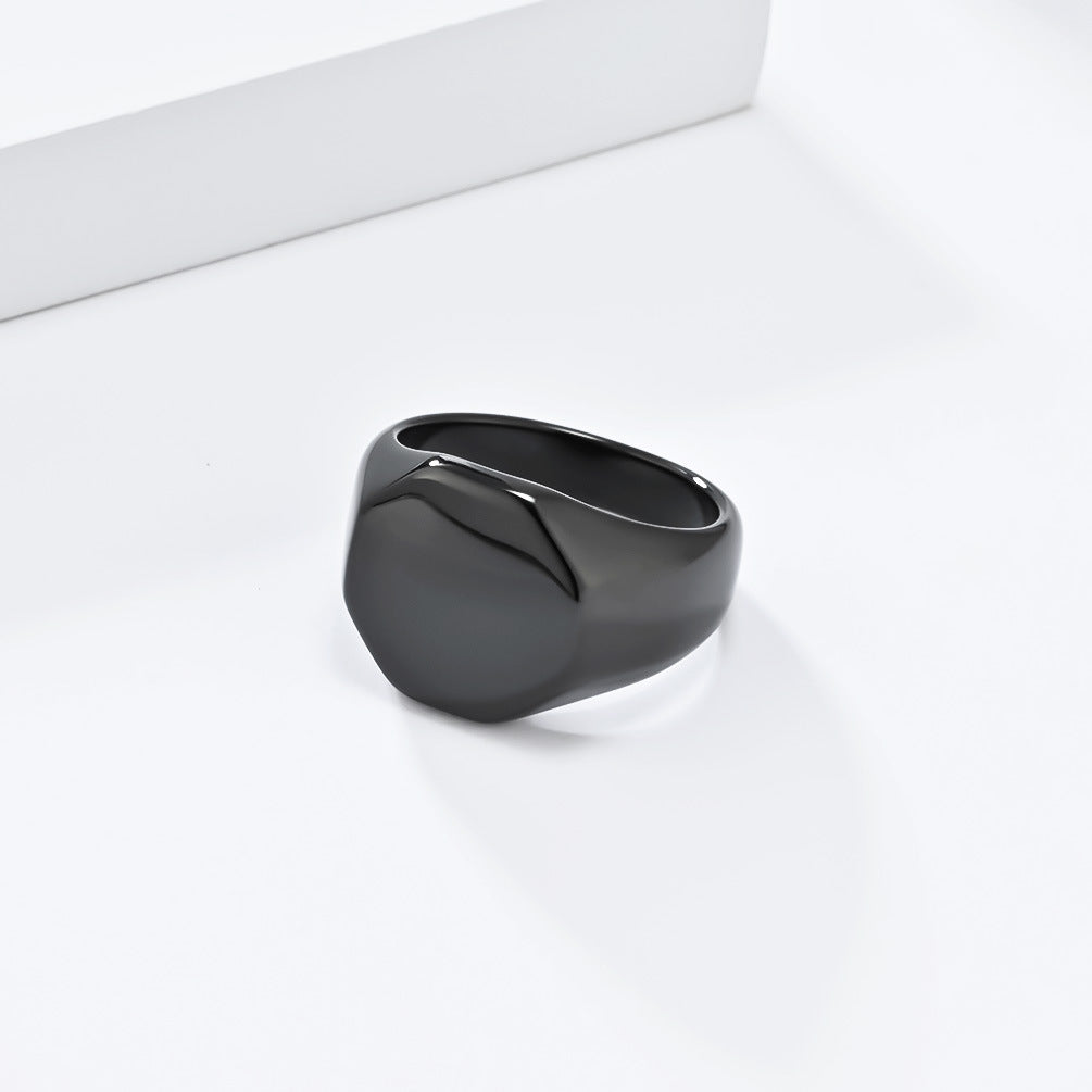 Cold Wind Geometric Six-Sided Titanium Steel Ring for Men