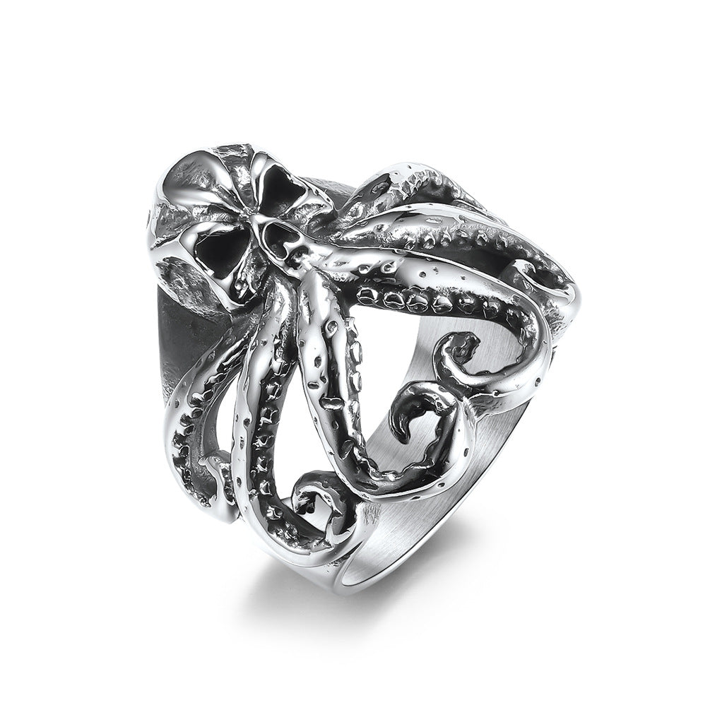 Planderful Octopus Ring Titanium Steel Vintage Punk Style For Men Distressed Hand Jewelry