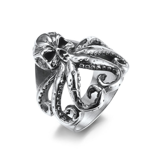 Planderful Octopus Ring Titanium Steel Vintage Punk Style For Men Distressed Hand Jewelry