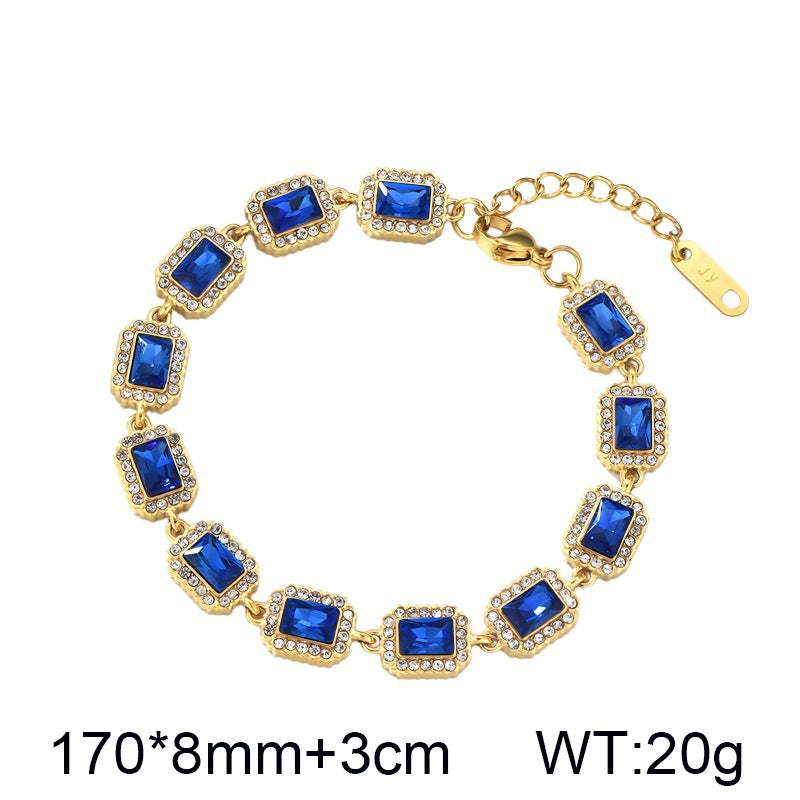 Color Surrounding Square Zircon Stainless Steel Bracelet Palace Style Adjustable