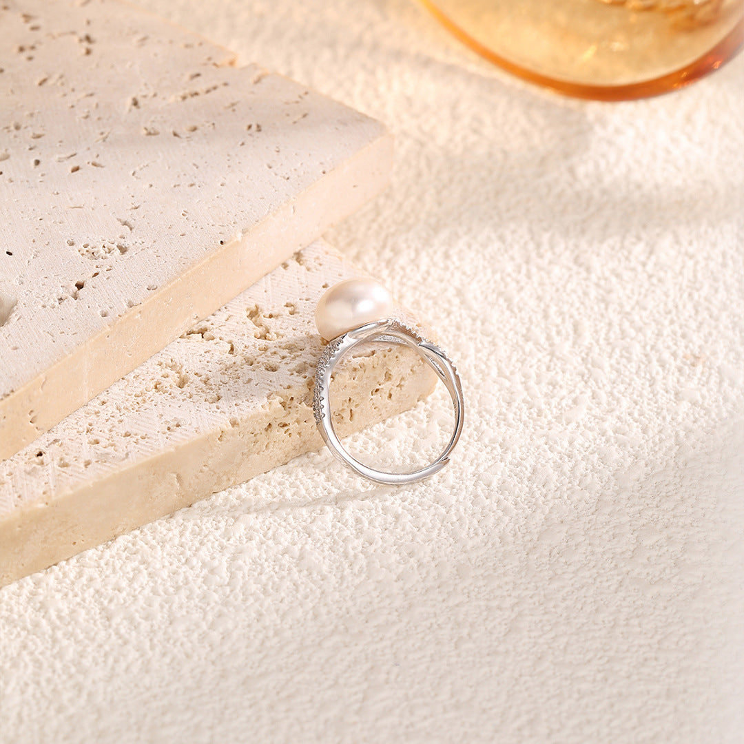 S925 Sterling Silver Freshwater Pearl Möbius Ring — Adjustable