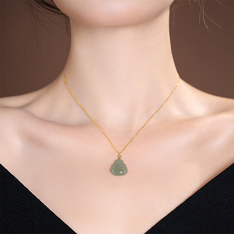 Buddha S925 Silver Necklace with Hotan Jade Pendant and Box Chain