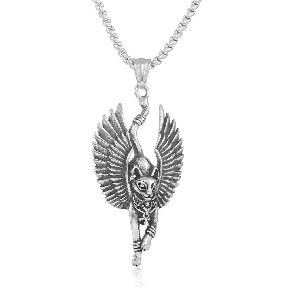 European And American Stainless Steel Cat God Pendant Necklace