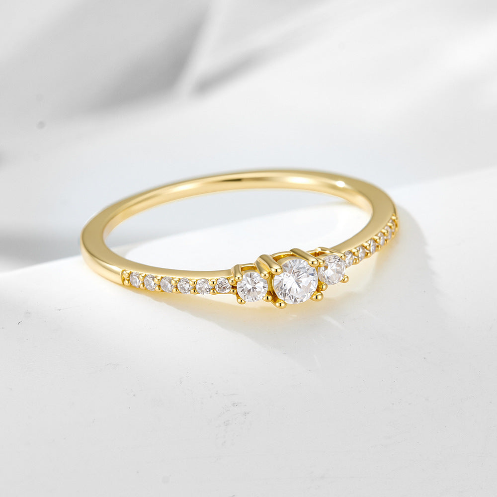 S925 Sterling Silver Round Zircon Ring Exquisite Zircon Ring