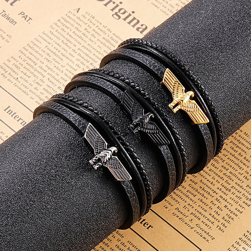 Planderful Mens Leather Rope Bracelet Magnetic Buckle