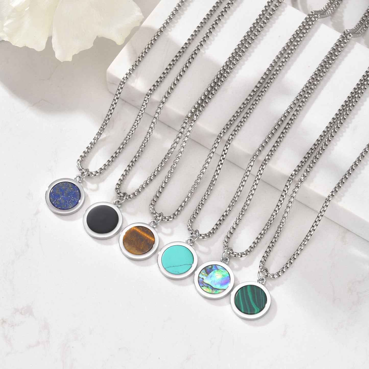 Planderful Abalone Shell Necklace Mens Stainless Steel