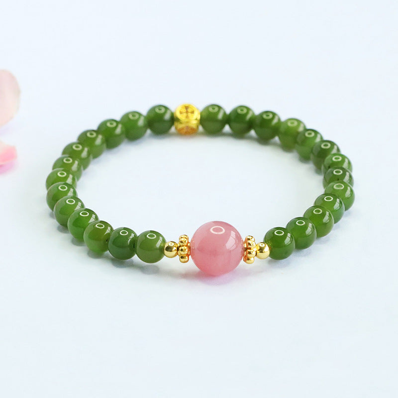 Hetian Jade Rose Quartz Crystal Horse Bracelet