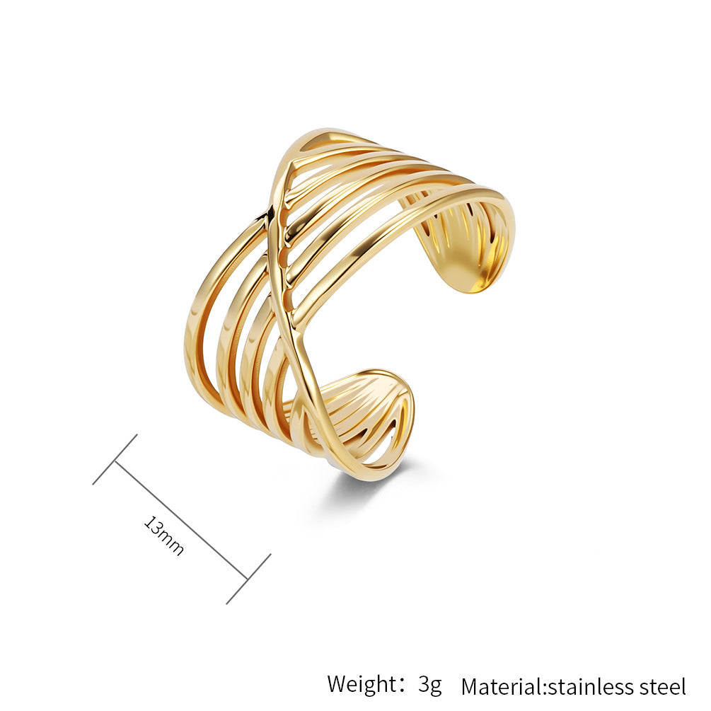 Planderful Geometric Stainless Steel Open Ring For Women Gold Plated Adjustable Fashion Jewelry