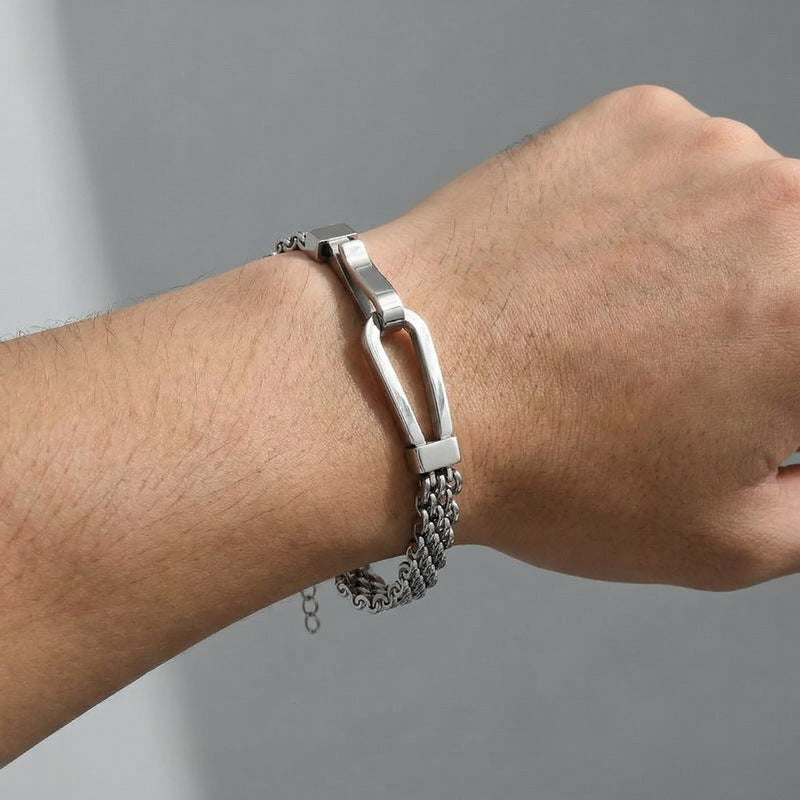 Hip-Hop Bracelet – Niche Design Horseshoe Curved Mesh Chain Stainless Steel Unisex