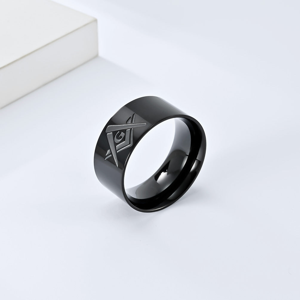 Cross-Border E-Commerce Titanium Steel Freemasonry Ring for Men