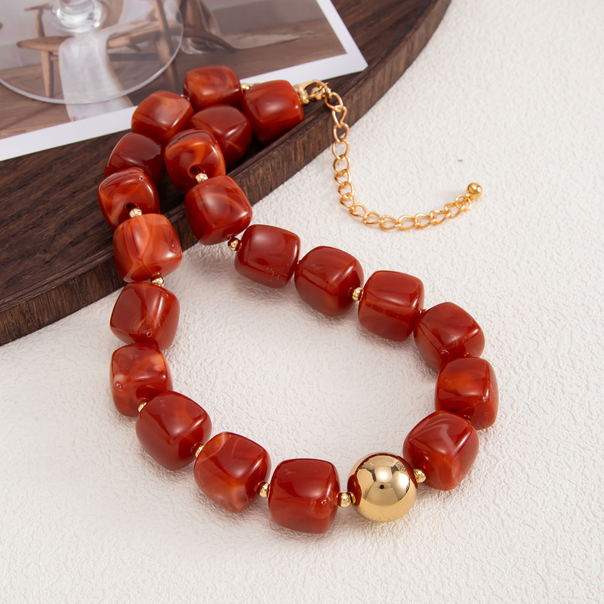 Design Color Resin Beaded Necklace Holiday Style Smudged Multi-Color Collarbone Necklace