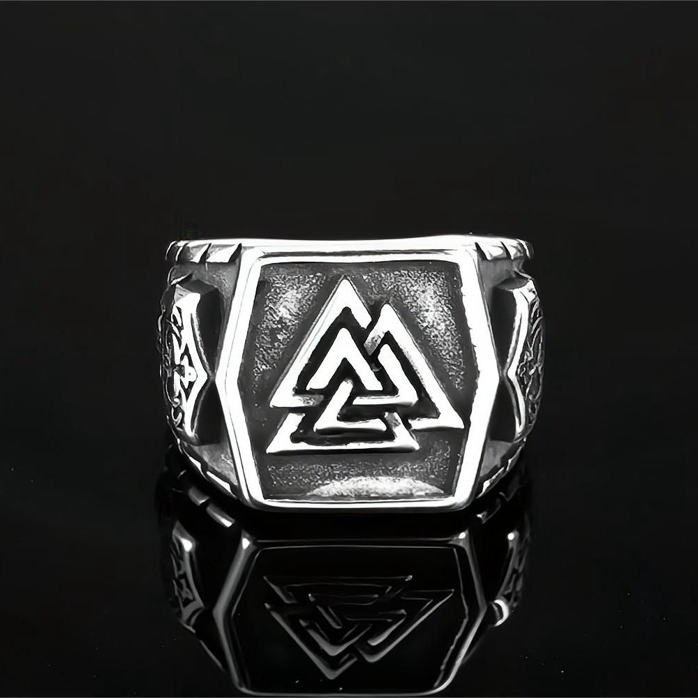 European And American Jewelry Wholesale Men's Titanium Steel Ring Retro Viking Triangle Logo Hip-Hop Style