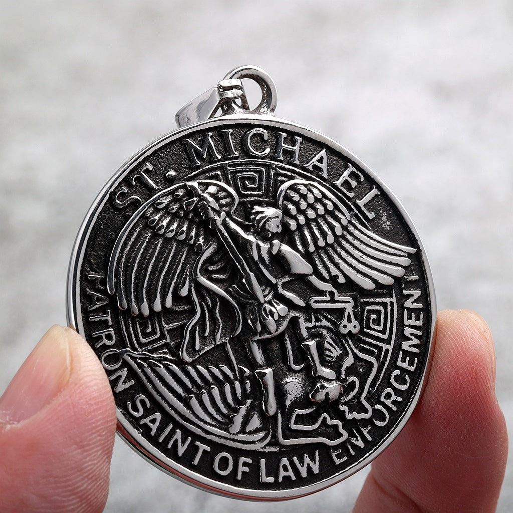 Vintage Angel Stainless Steel Men's Pendant Necklace