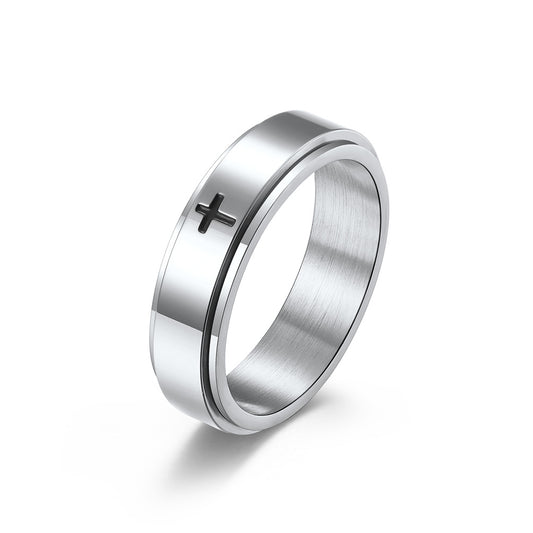 Planderful Rotating Cross Ring Steel Unisex Jewelry For European And American Weddings And Engagements Statement