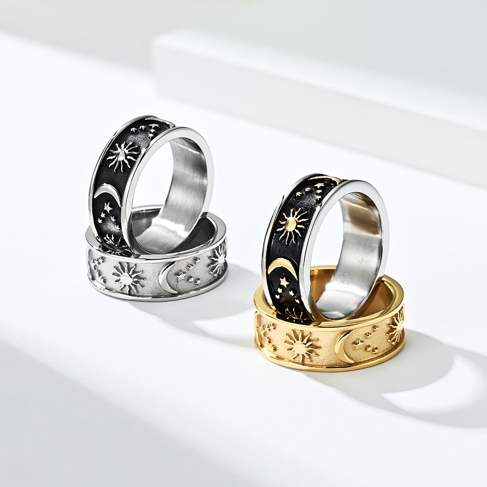 Steel Ring – Statement Bohemian Star Moon Sun Design For Men And Women Planderful Everyday Genie Collection