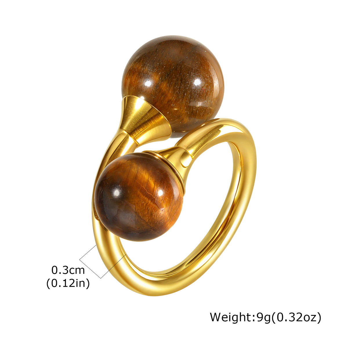 Titanium Steel – Hot-Selling Women's Stainless Steel Gold-Plated Natural Tiger's Eye Open Ring