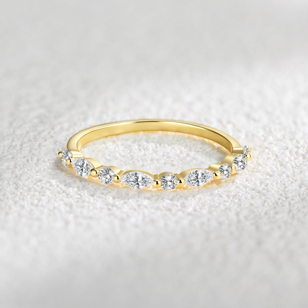 S925 Sterling Silver Micro-Inlaid Horse Eye Zircon Ring Design Feeling Stacked Ring Jewelry