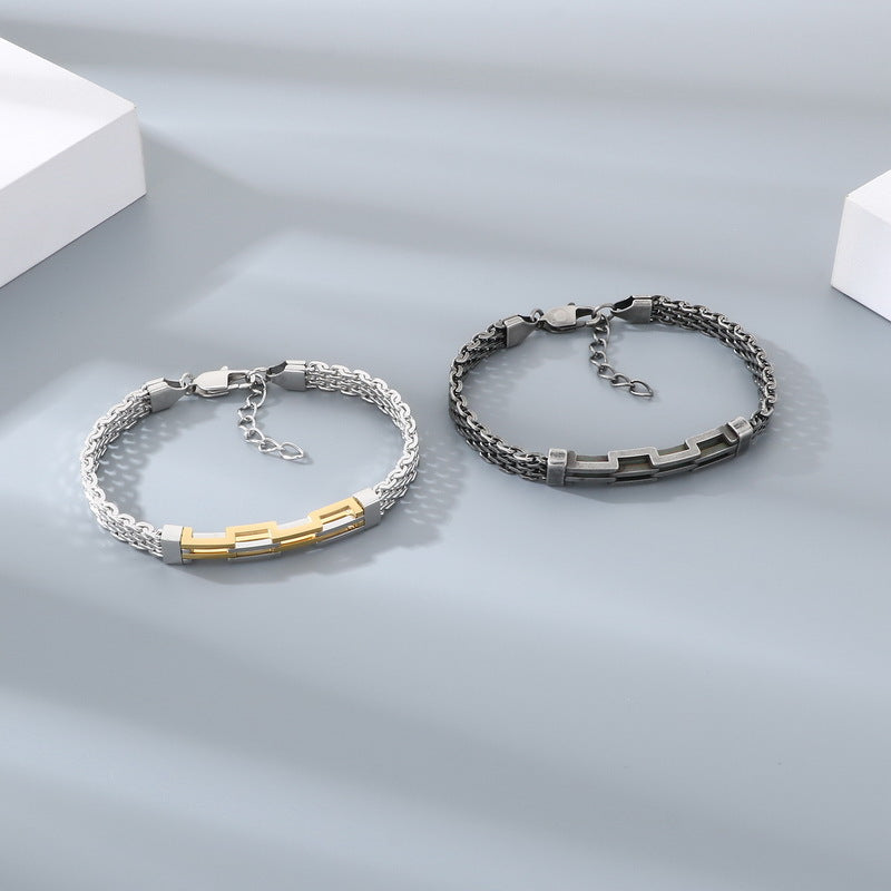Double-Layer Geometric Ladder Layered Cuban Chain Bracelet Version Back Pattern With