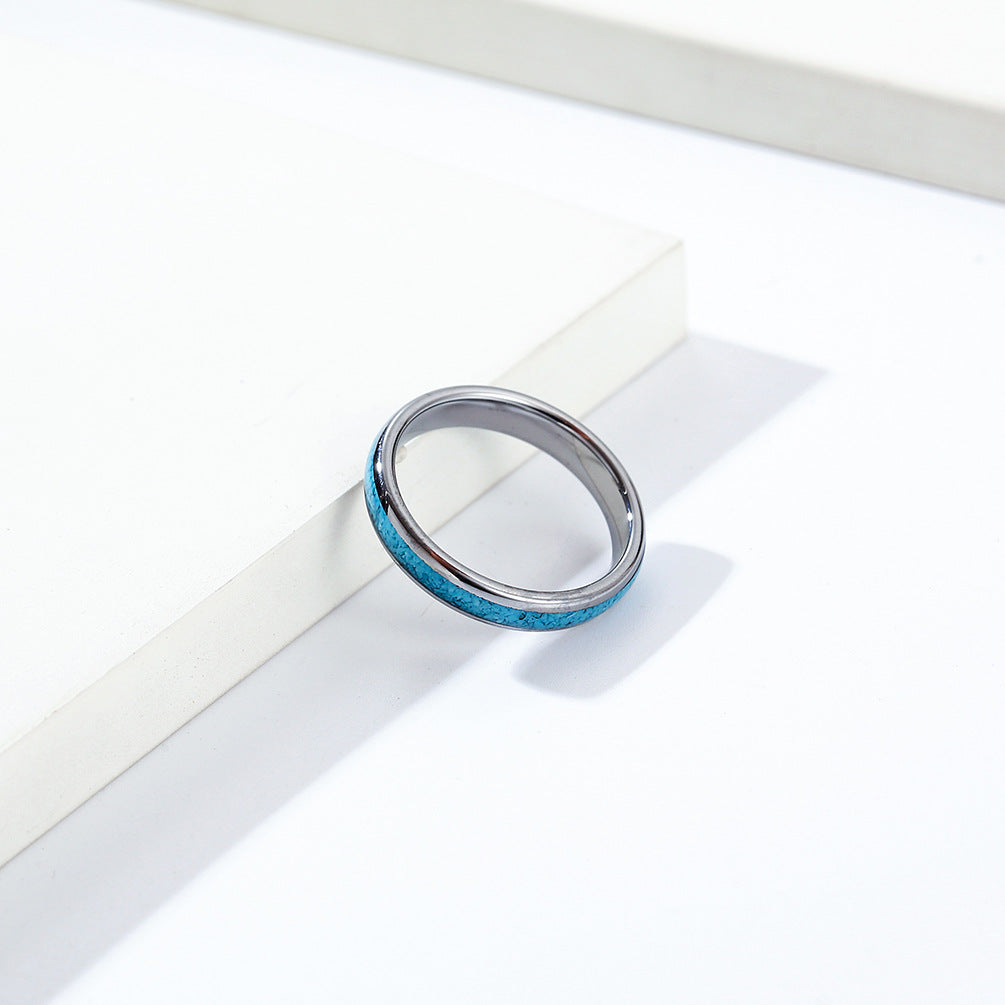 Amazon Tungsten Steel Inlaid Turquoise Gemstone Ring for Men and Women