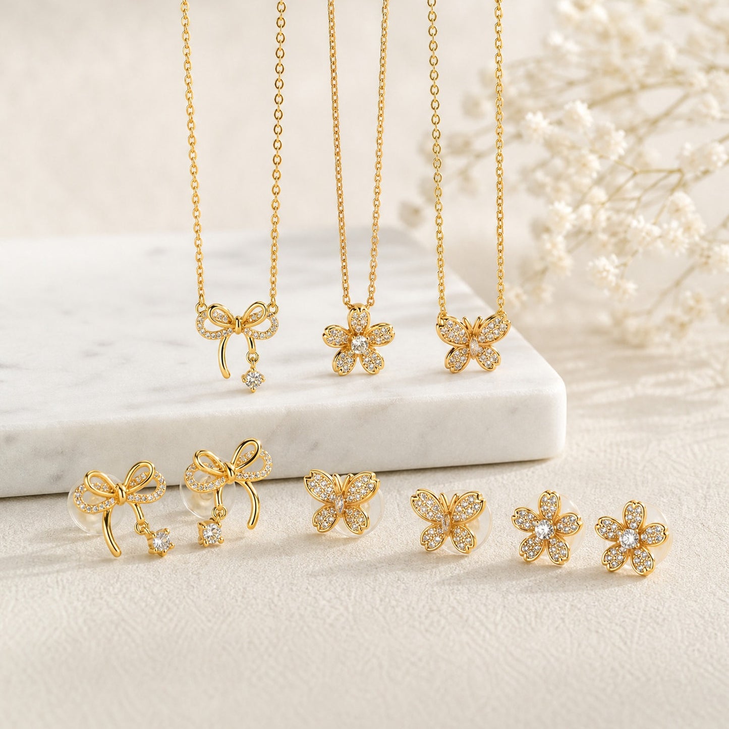 Necklace Women's Zircon Butterfly Stud Earrings Necklace Two-Piece Set – Copper Gift Set