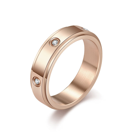 Planderful Zircon Inlaid Titanium Steel Rotating Ring For Men And Women Light Luxury Anxiety Relief Jewelry