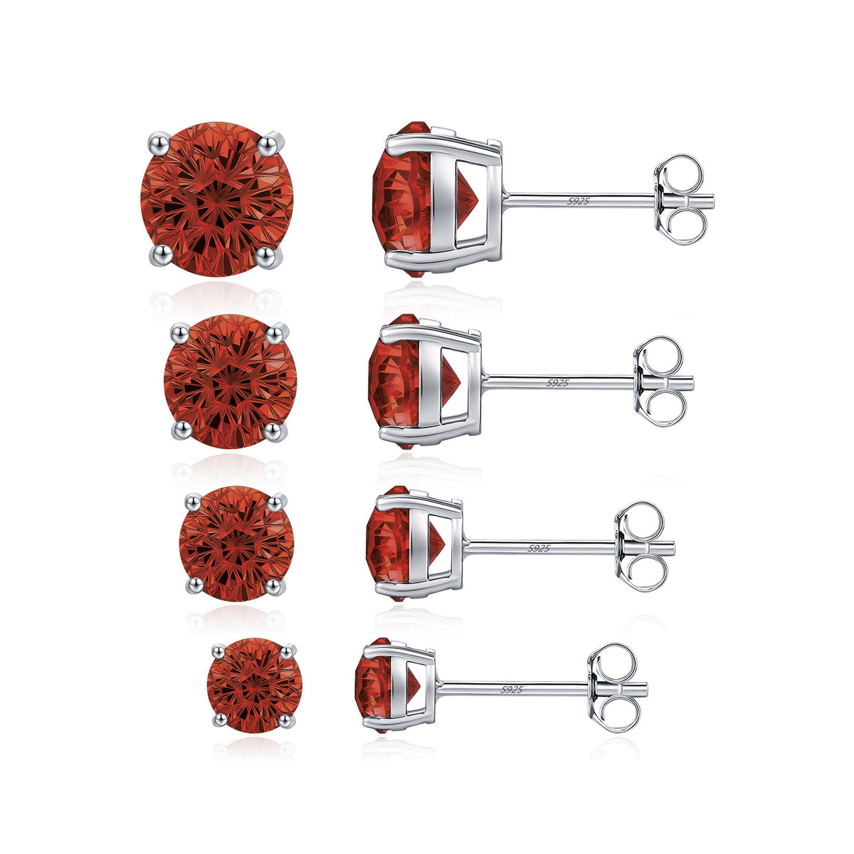 925 Sterling Silver Pomegranate Red Fireworks-Cut Stud Earrings