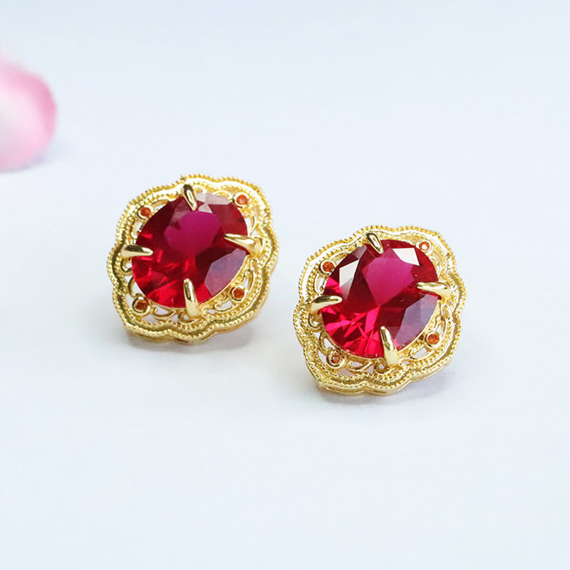 Lab-Grown Ruby Vintage Stud Earrings