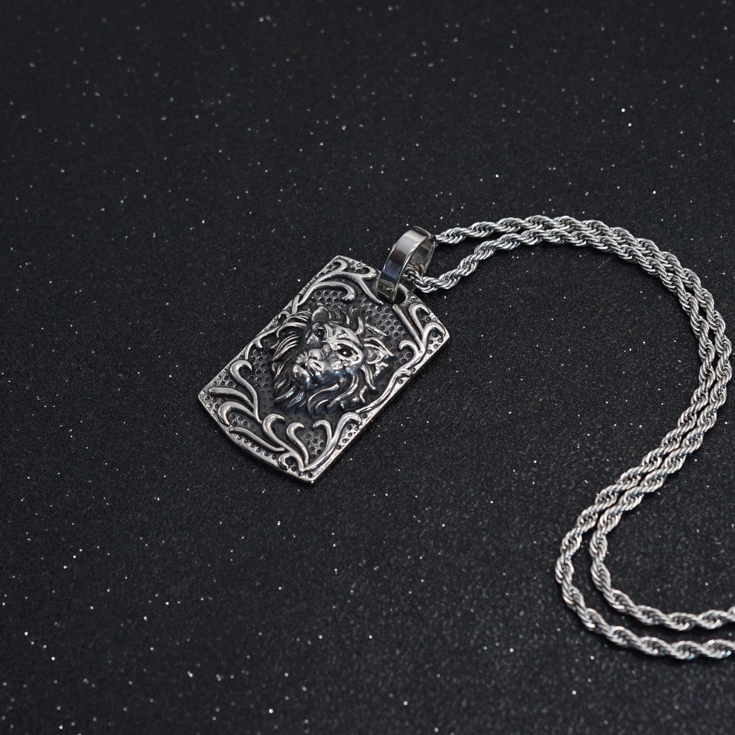 Steel Necklace - Statement Lion Head Pendant