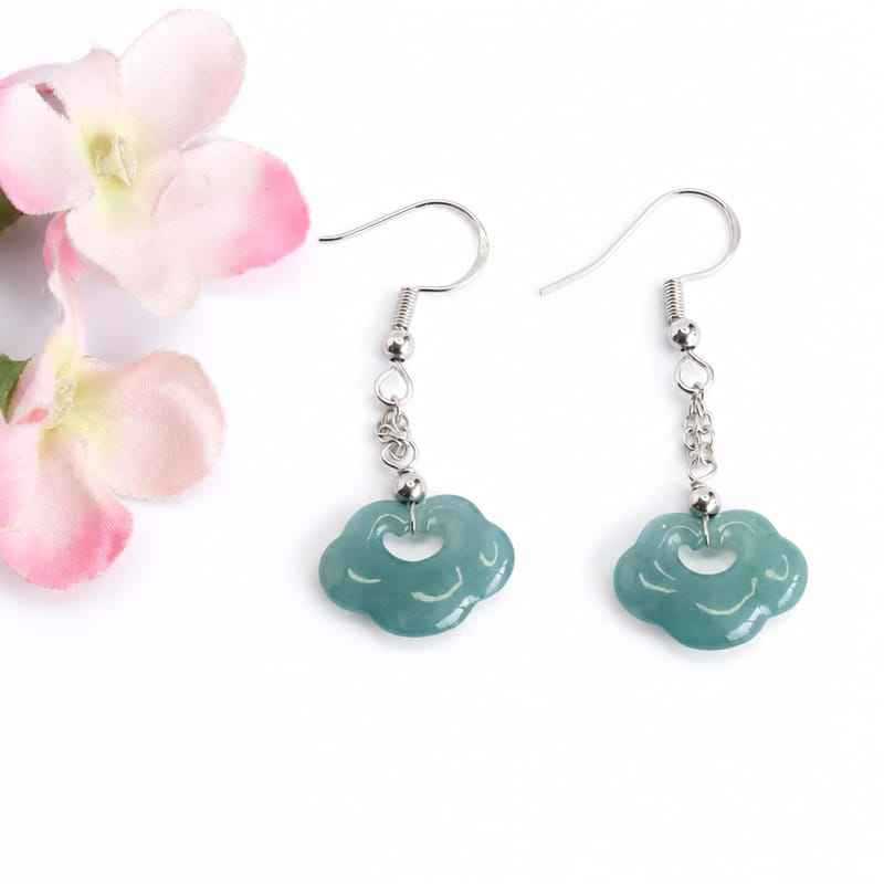 Jadeite Ruyi Cloud 925 Silver Hook Earrings