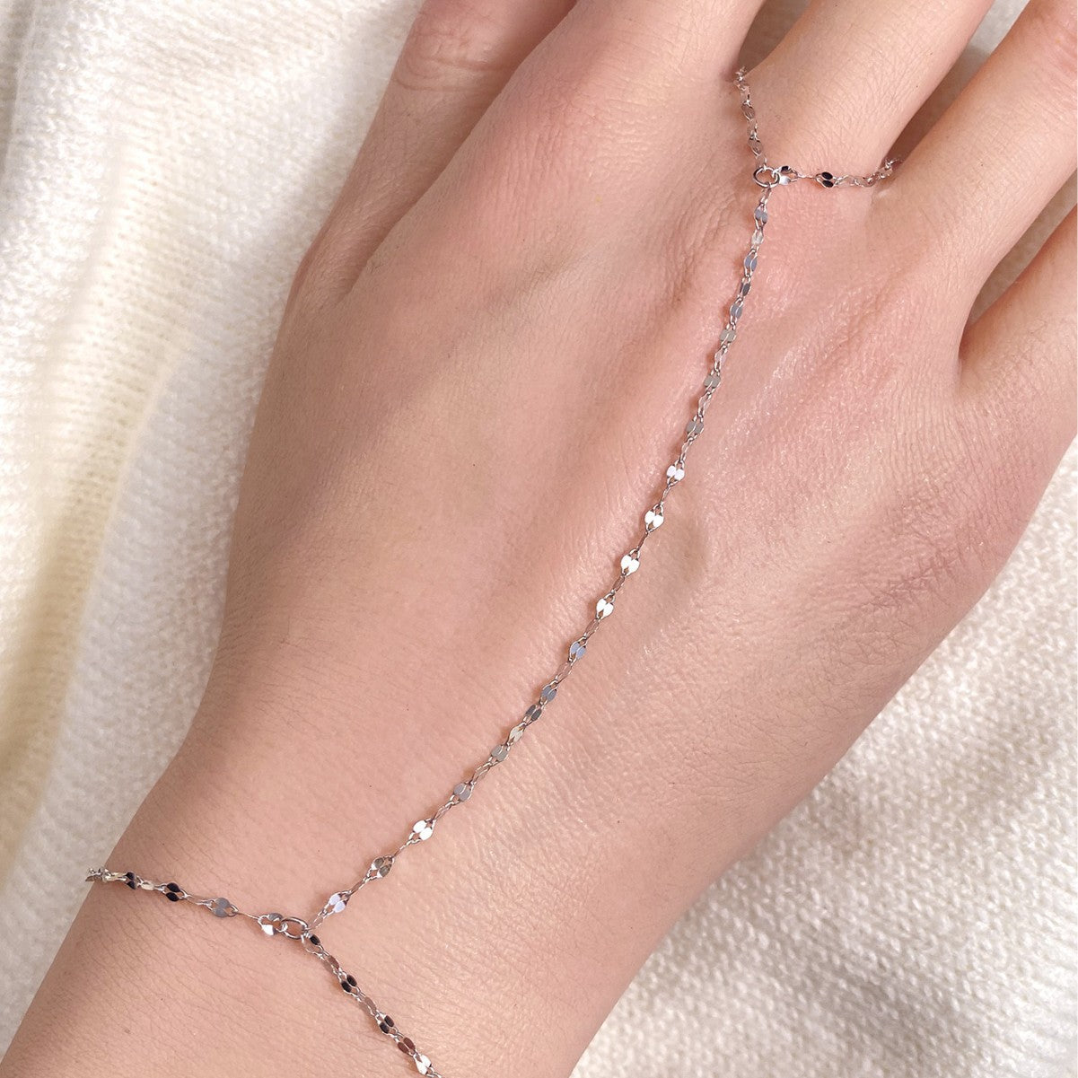 925 Silver Super Shiny Tile Chain Finger Cover Chain Bracelet