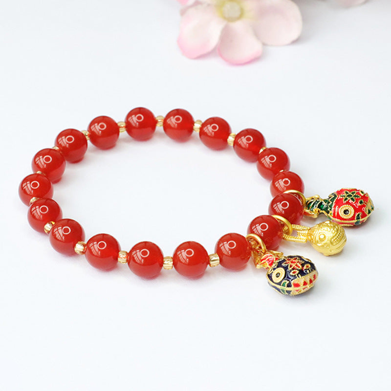 Enamel Swallow Gold Beast Red Agate Bracelet