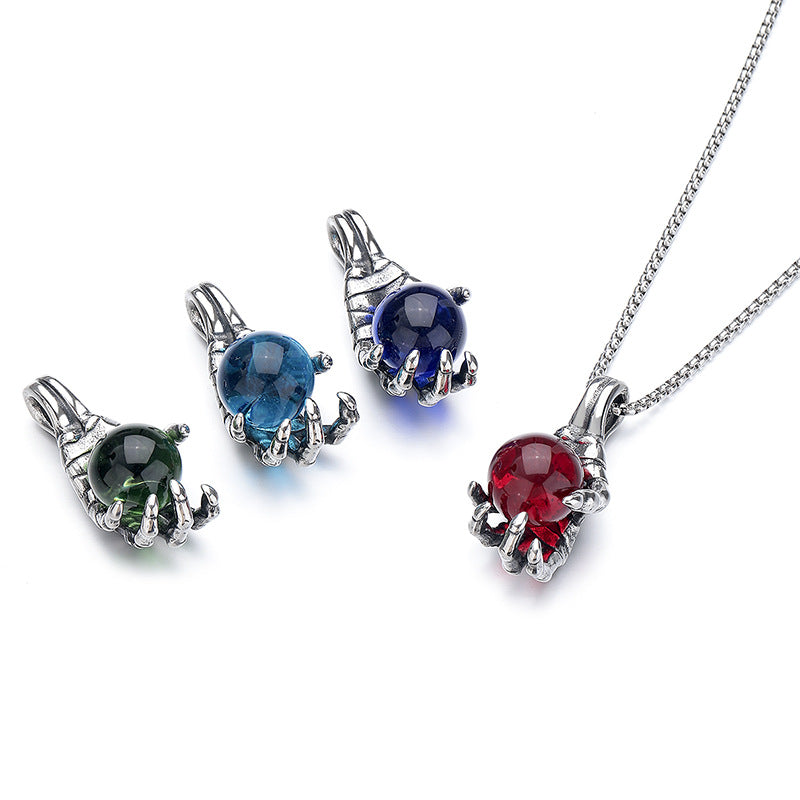 Steel Necklace – Statement Dragon Claw Pendant